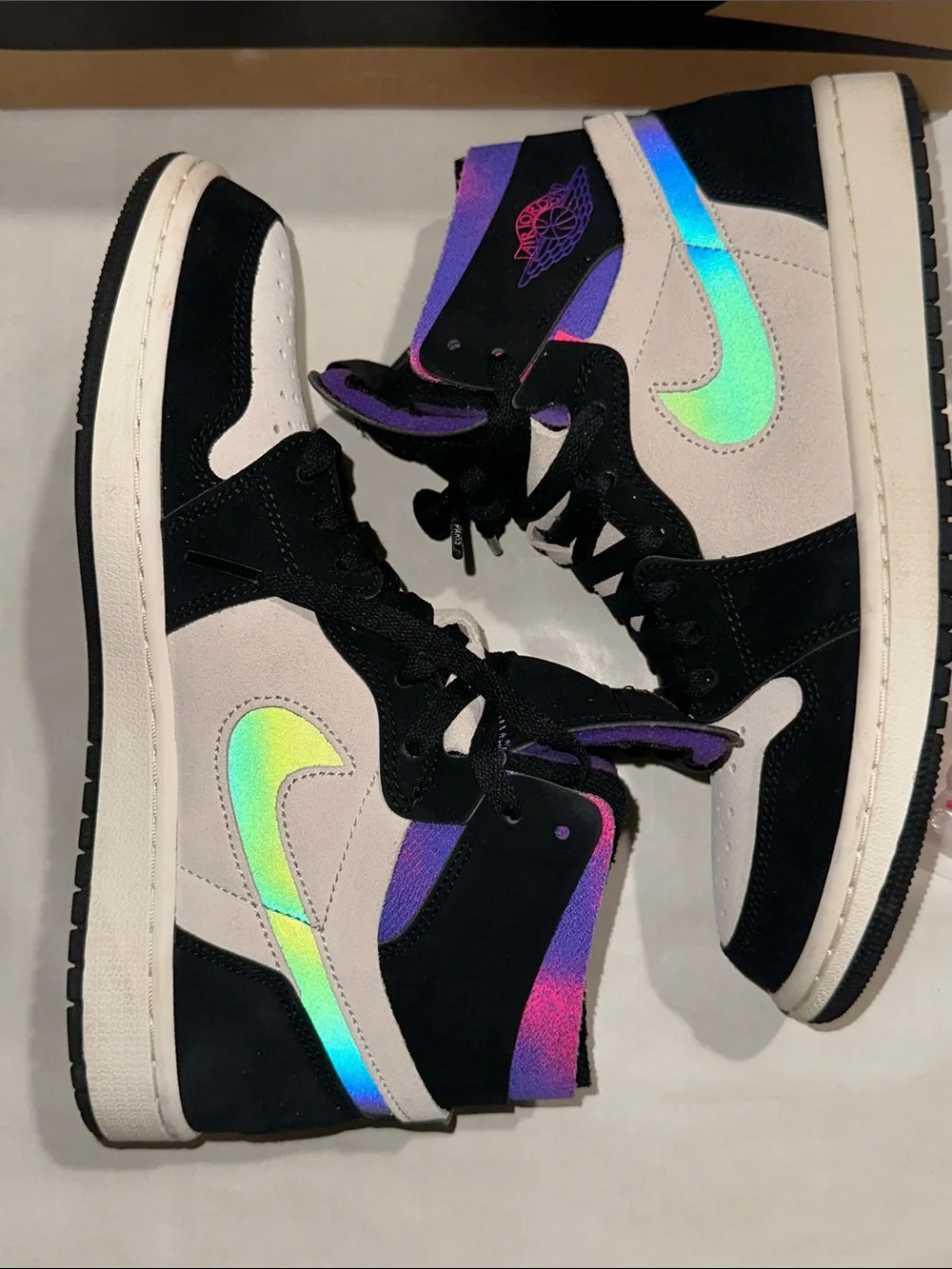 Nike PSG Jordan 1’s — Black, White & Purple Iridescent Swoosh